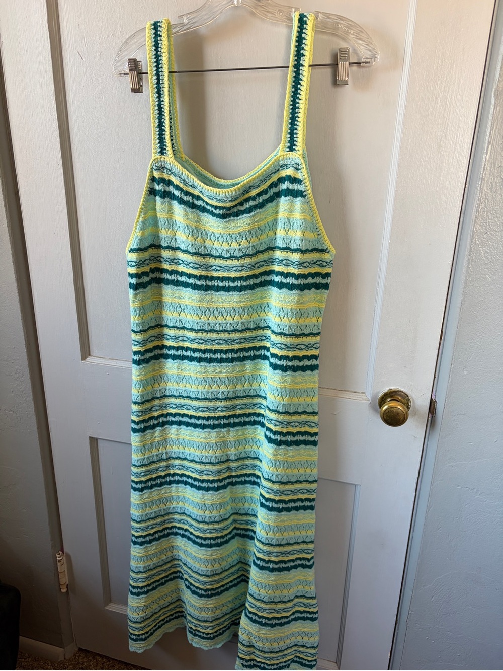 Jessica Simpson Yellow and Teal Striped Knit Maxi Dress 2-13